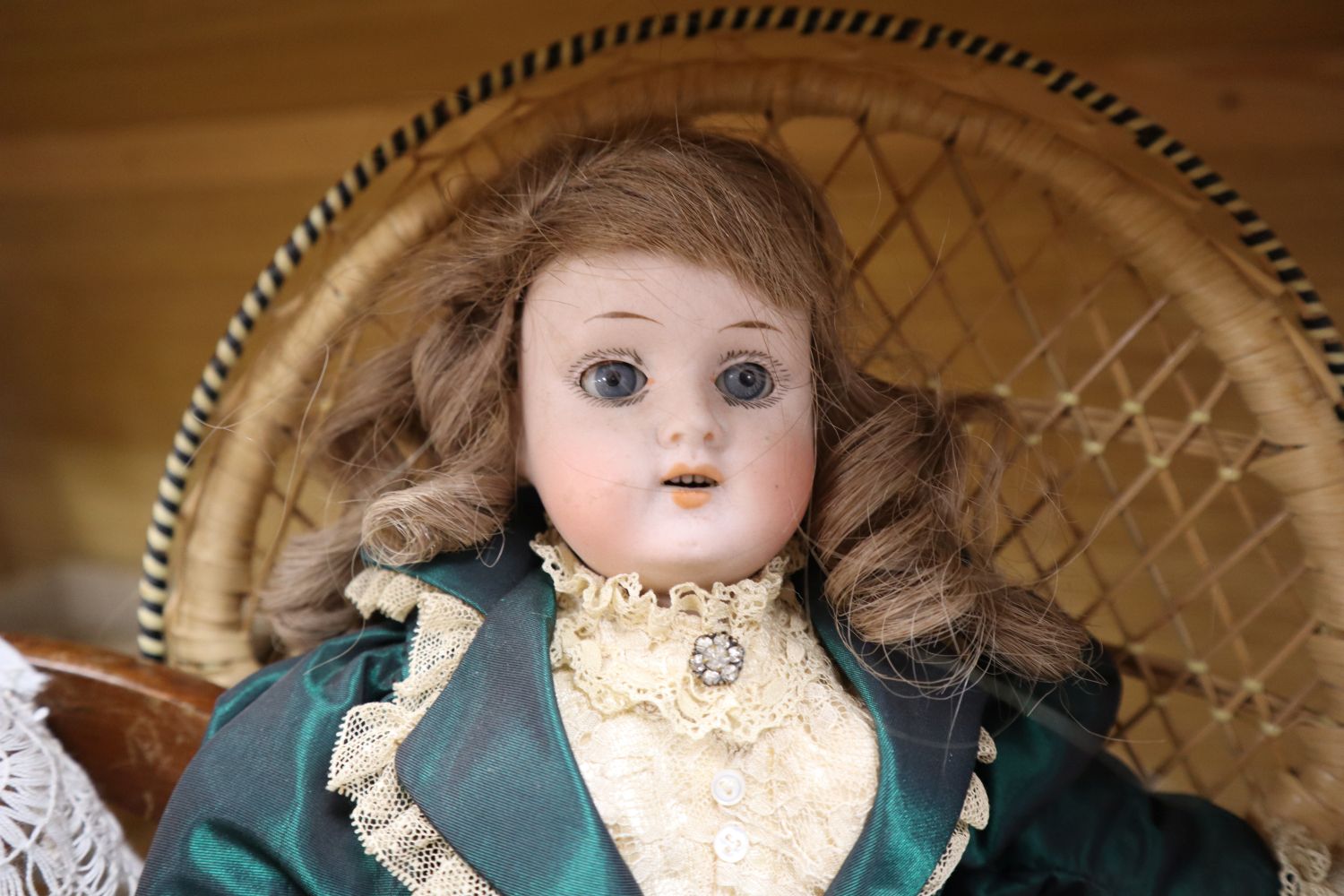 A small collection of bisque head dolls, including a Max Oscar Arnold example